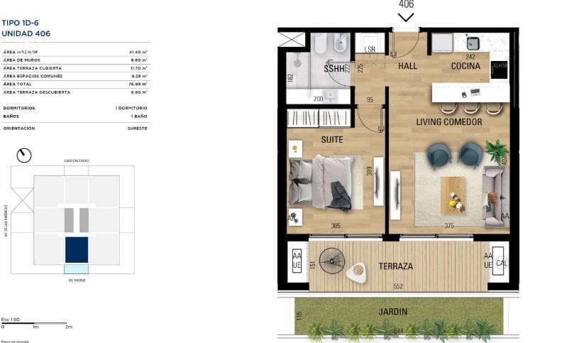 One-Bedroom Apartment with Patio for Sale in Carrasco - 406