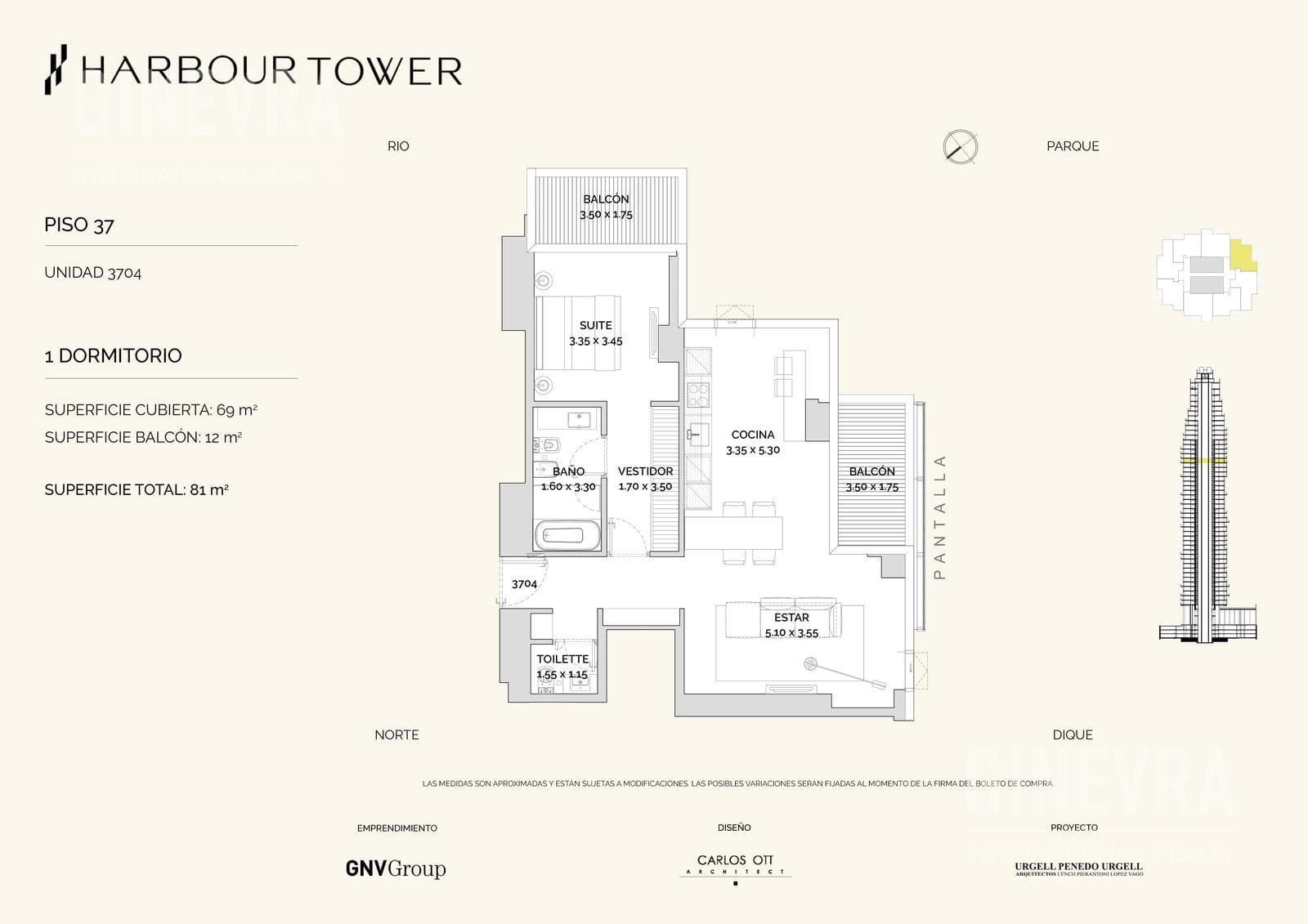Apartment for Sale, Harbour Tower, Puerto Madero.