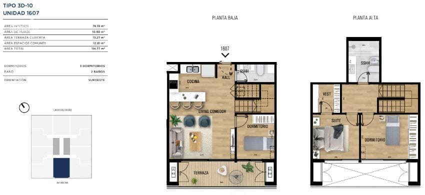 Three-bedroom duplex apartment for sale in Carrasco - 1607