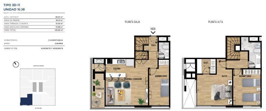 Three-bedroom duplex apartment for sale in Carrasco - 1608