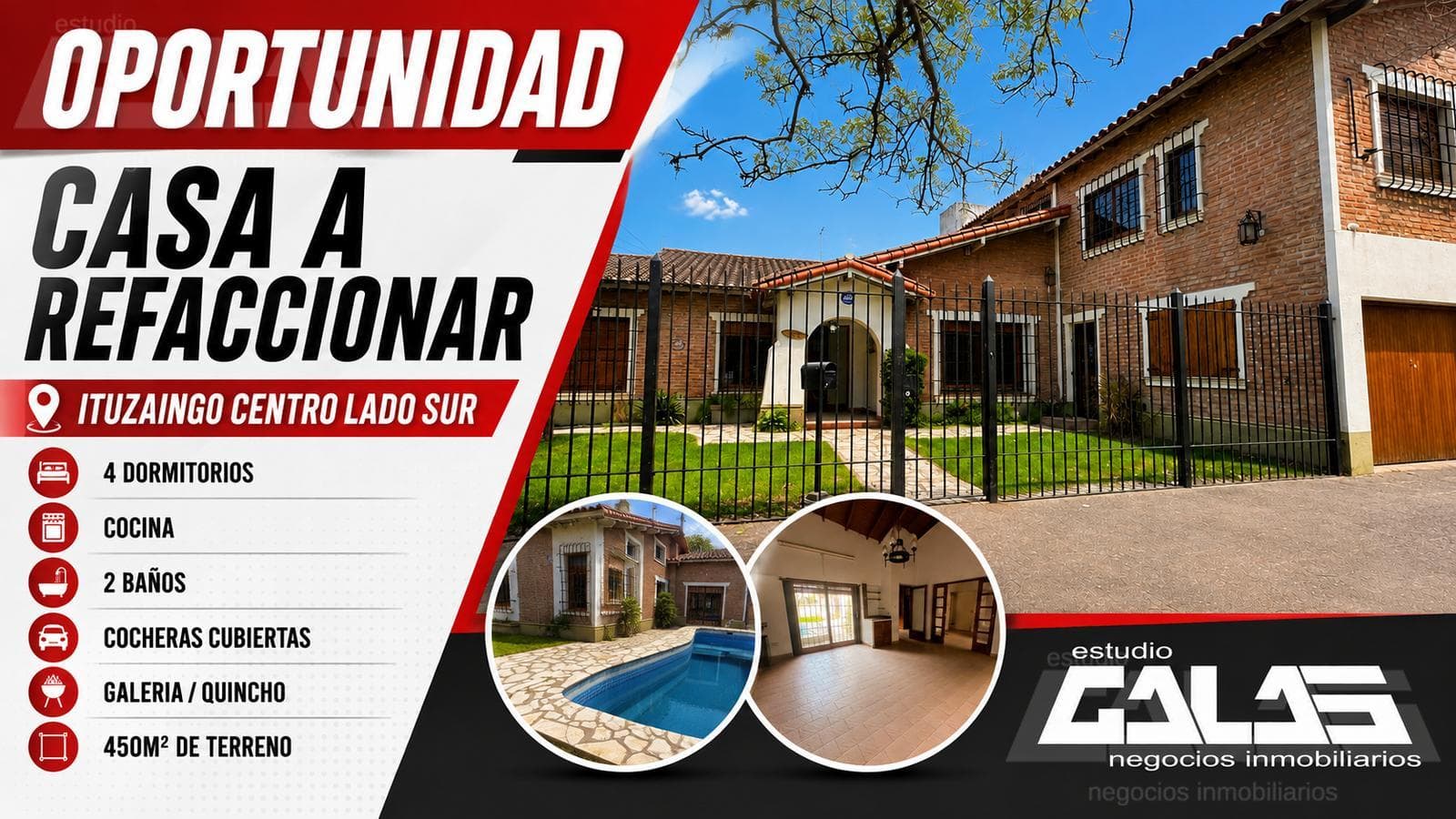 HOUSE | 5 ROOMS | SWIMMING POOL | GREAT POTENTIAL | 4-CAR GARAGE | SOUTHERN DOWNTOWN ITUZAINGÓ