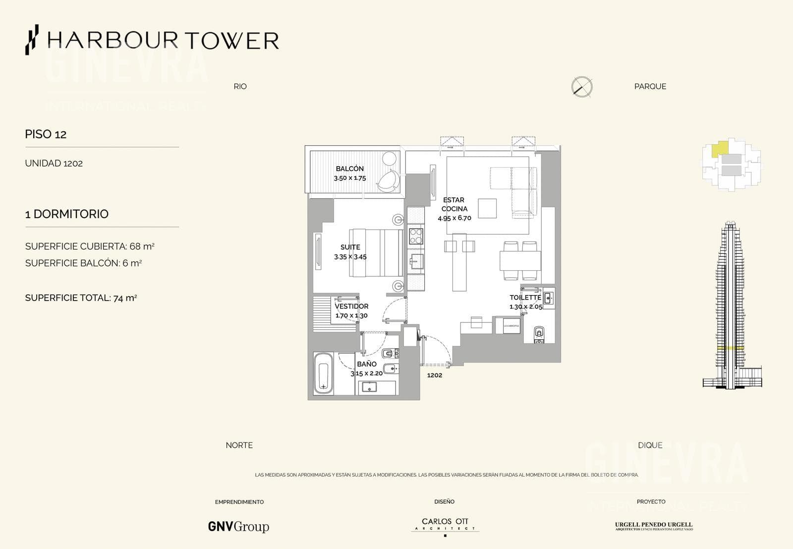Departamento en venta 2 Ambientes, Harbour Tower, Puerto Madero.