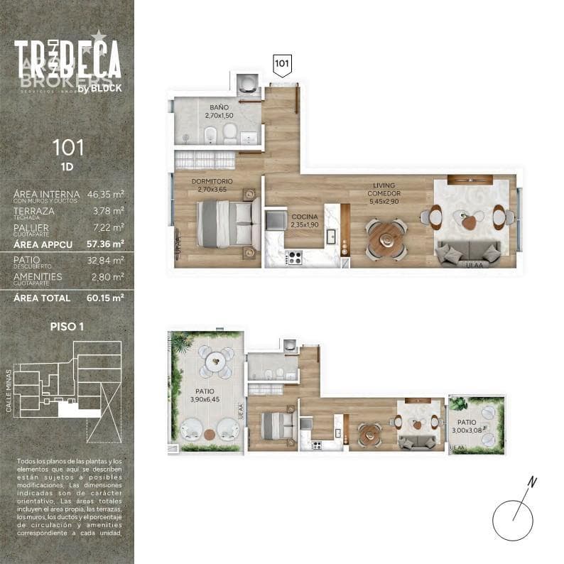 One-bedroom apartment with a patio for sale in Cordón Sur - 101
