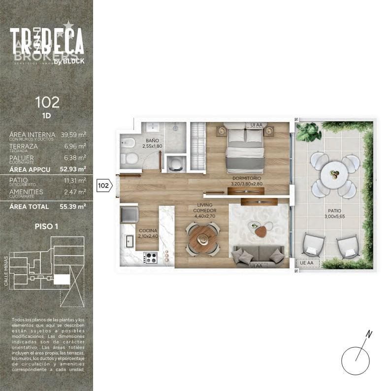 One-bedroom apartment with a patio for sale in Cordón Sur - 102