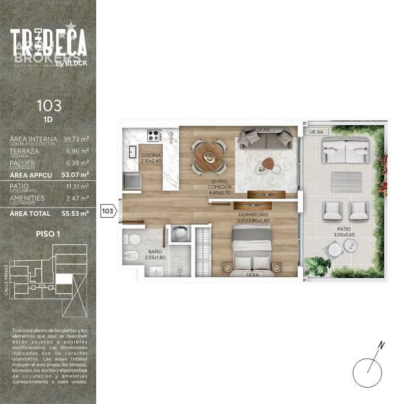 One-bedroom apartment with a patio for sale in Cordón Sur - 103