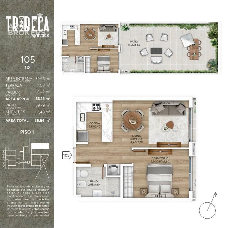 One-bedroom apartment with a patio for sale in Cordón Sur - 105