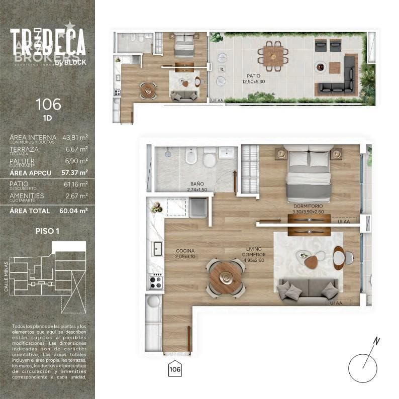 One-bedroom apartment with a patio for sale in Cordón Sur - 106