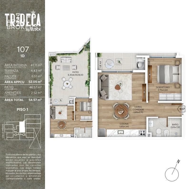 One-bedroom apartment with a patio for sale in Cordón Sur - 107