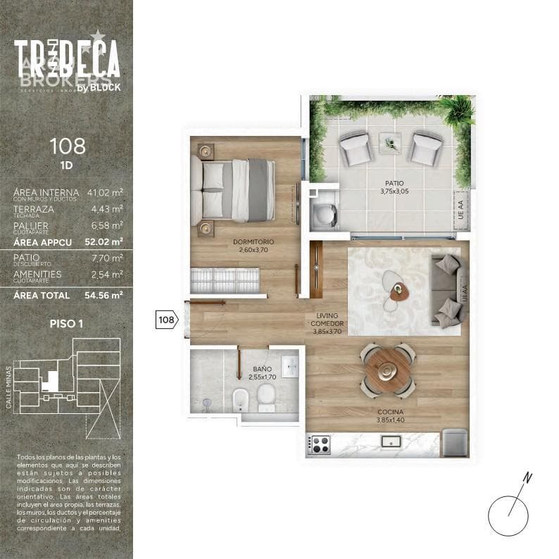 One-bedroom apartment with a patio for sale in Cordón Sur - 108