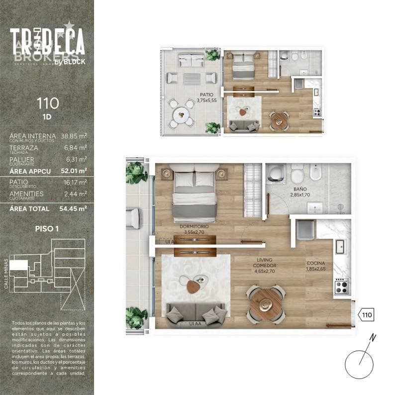 One-bedroom apartment with a patio for sale in Cordón Sur - 110