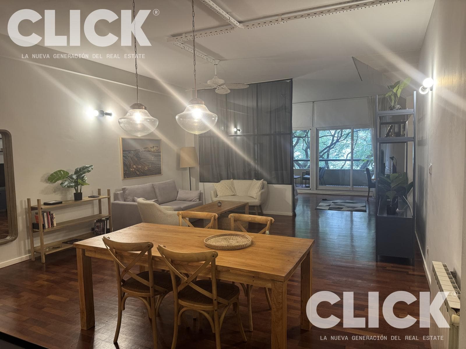 Furnished apartment for rent, equipped with amenities.
