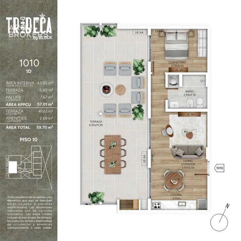 One-bedroom penthouse apartment for sale in Cordón Sur - 1010