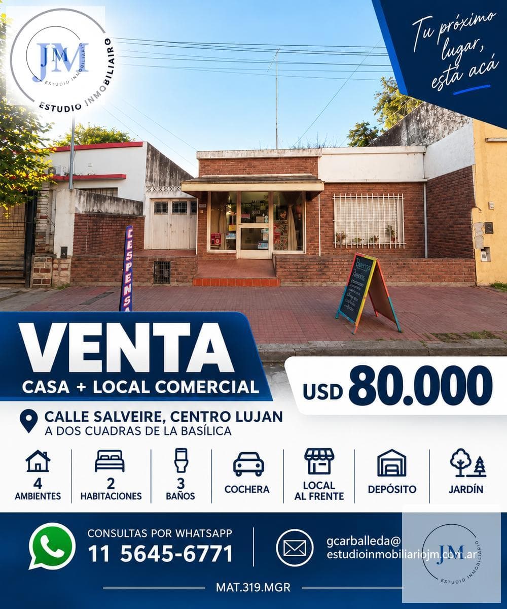 HOUSE FOR SALE WITH COMMERCIAL SPACE IN DOWNTOWN LUJÁN