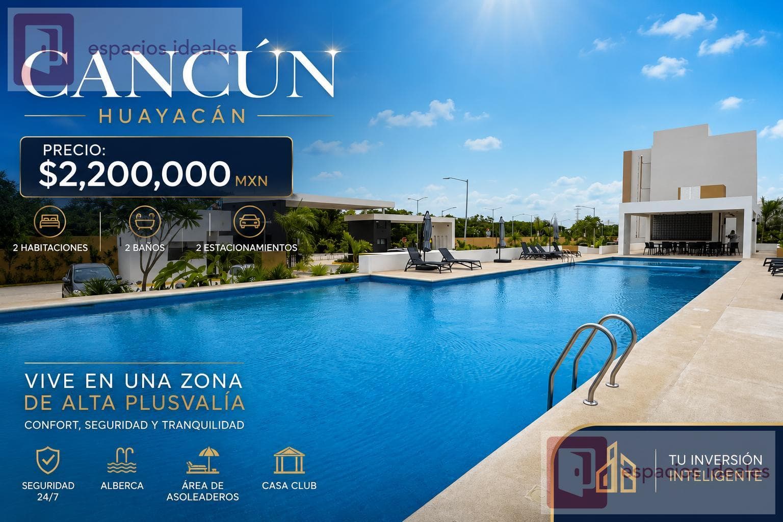 2-bedroom apartment for sale in Cancún Huayacán with a pool, 15 minutes from the airport