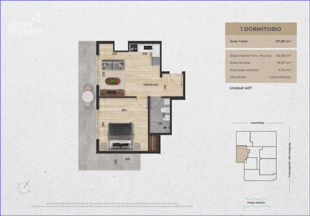 One-bedroom penthouse apartment for sale in Malvín - 407