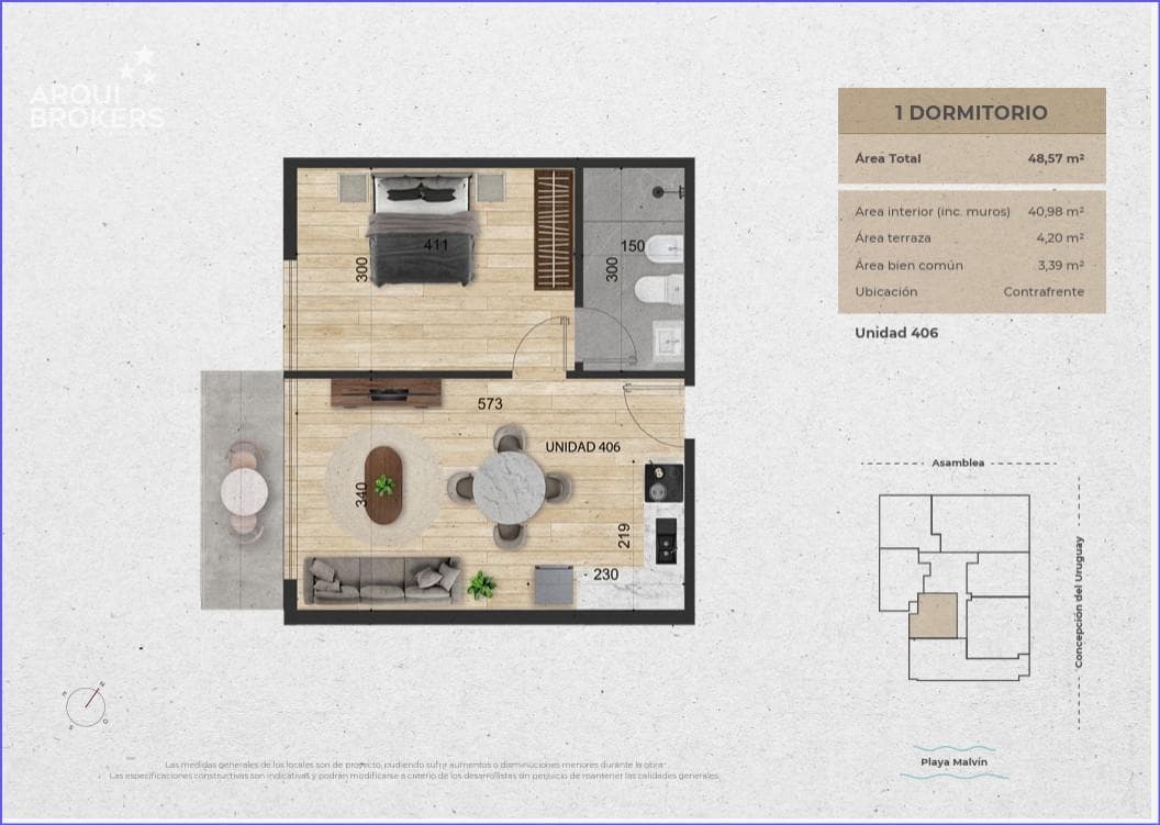 One-bedroom apartment for sale in Malvín - 406