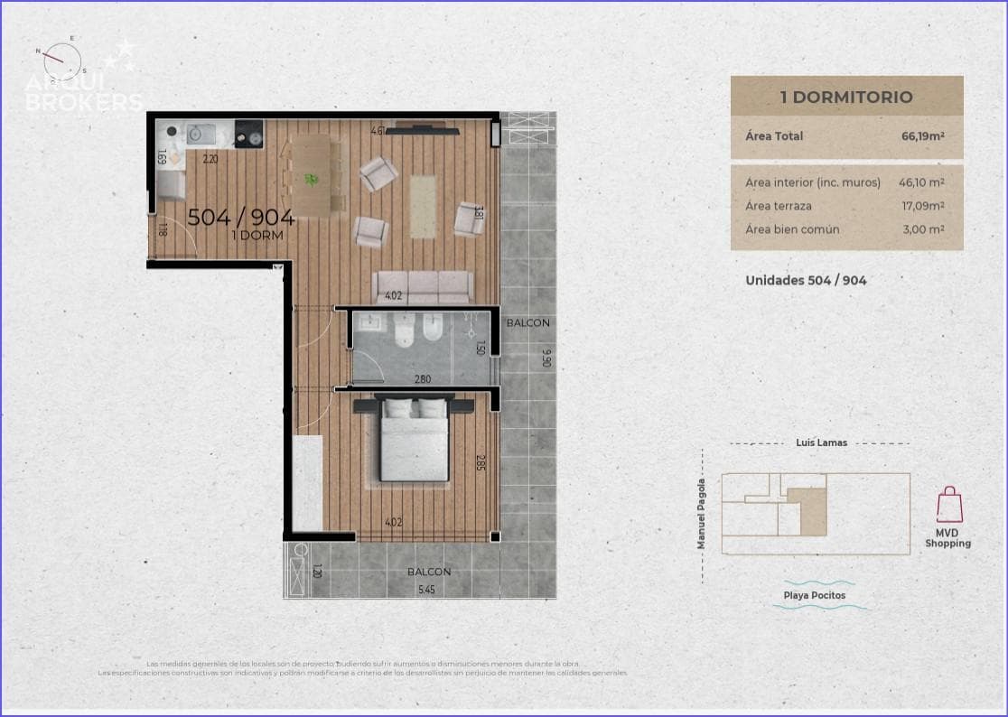 One-bedroom apartment for sale in Pocitos - 804