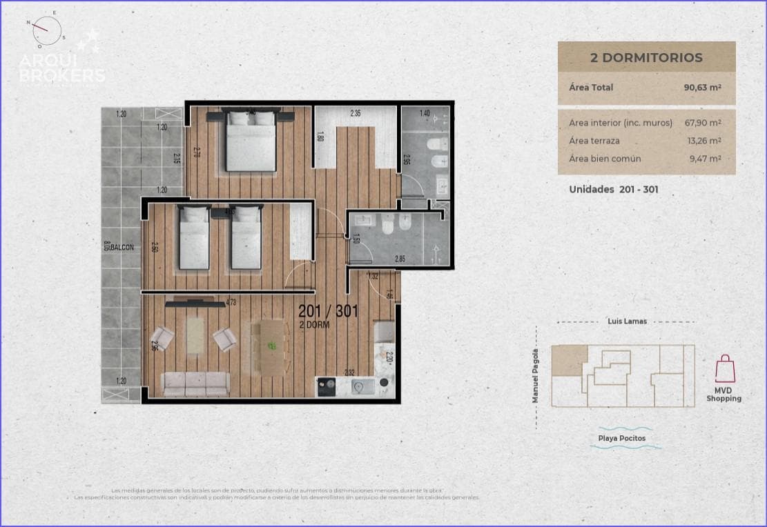 Two-bedroom apartment for sale in Pocitos - 201