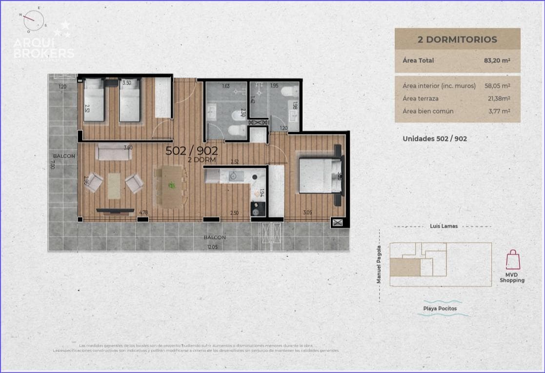 Two-Bedroom Apartment for Sale in Pocitos - 802