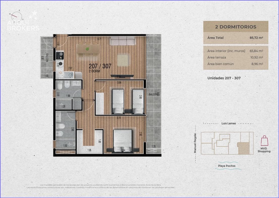 Two-bedroom apartment for sale in Pocitos - 207