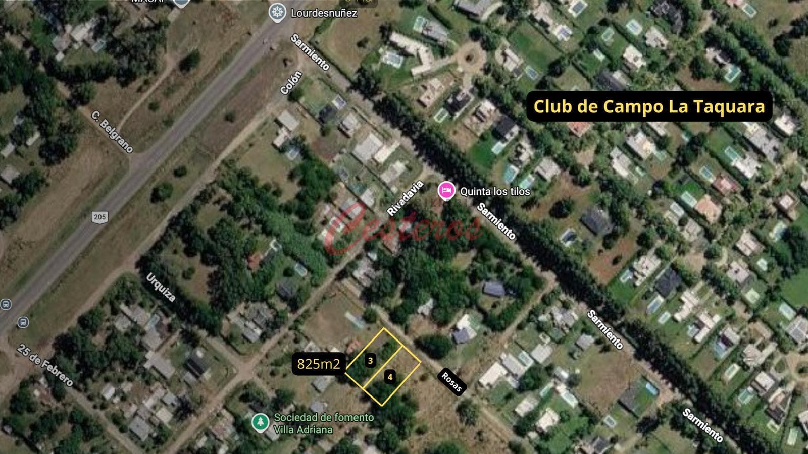 825 m² lot on Rosas Street, near the corner of Rivadavia — Villa Adriana — Cañuelas