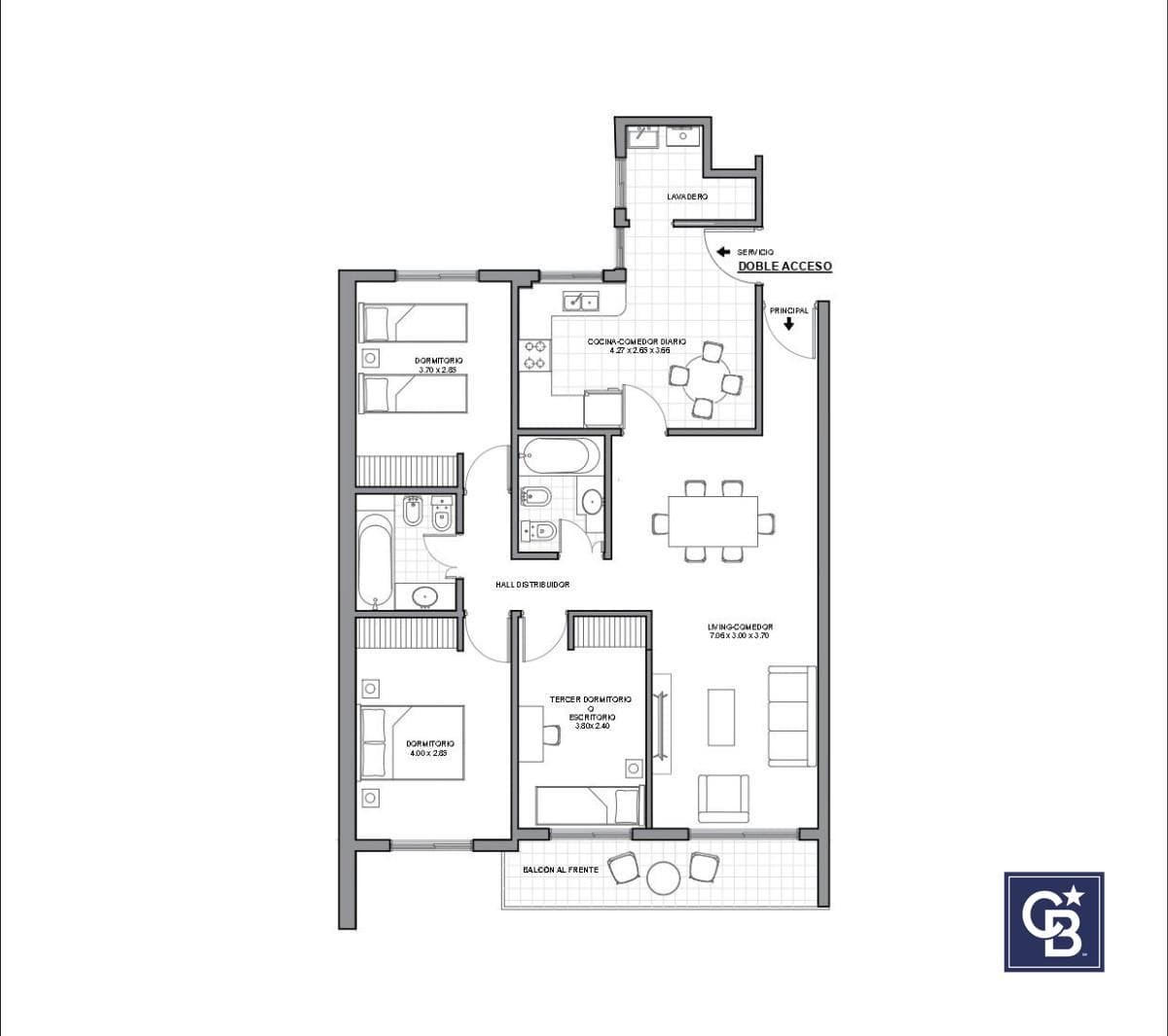 FOR RENT: 4-room apartment with garage, Villa del Parque.