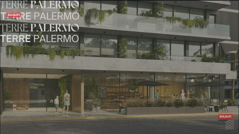 Studio apartment for sale with a large living/dining room opening onto a continuous balcony - Palermo Hollywood