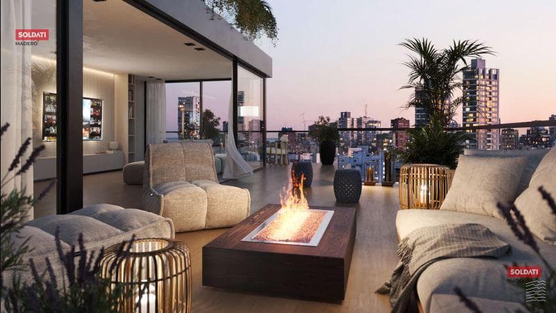 2-room apartment for sale with a large living-dining room opening onto a continuous balcony—Palermo Hollywood