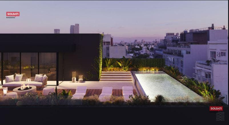 Studio apartment for sale with a large living/dining room opening onto a balcony - Palermo Hollywood