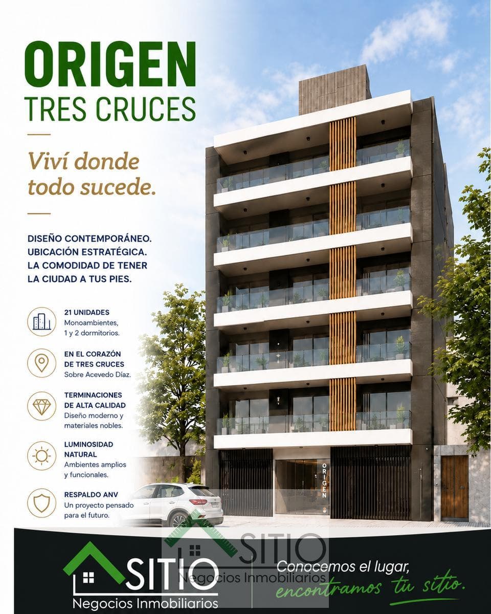 Venta de apartamento de 1 dormitorio en Tres Cruces