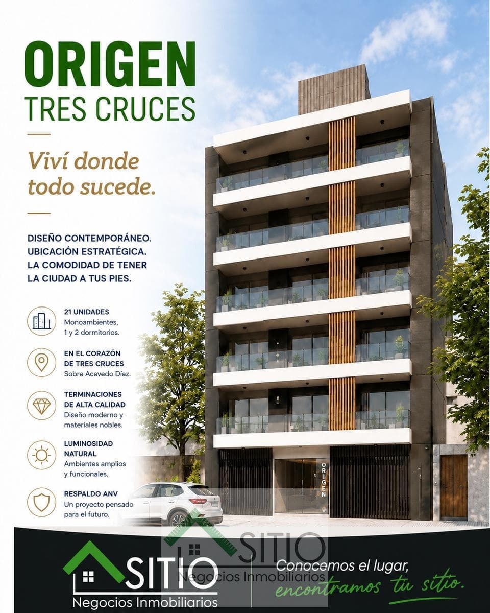 Venta de apartamento de 1 dormitorio a pasos de Tres Cruces