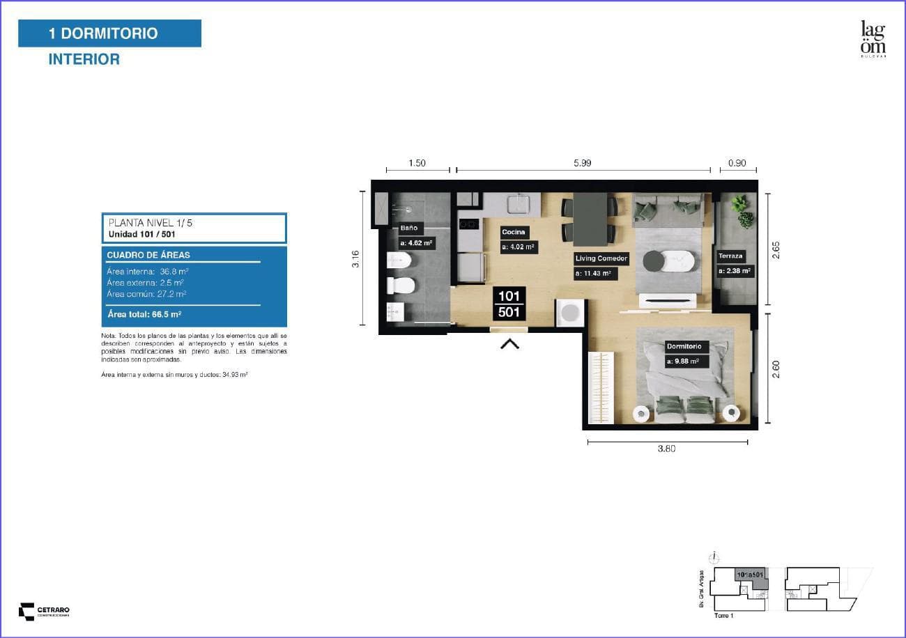 One-bedroom apartment for sale in Tres Cruces - 101