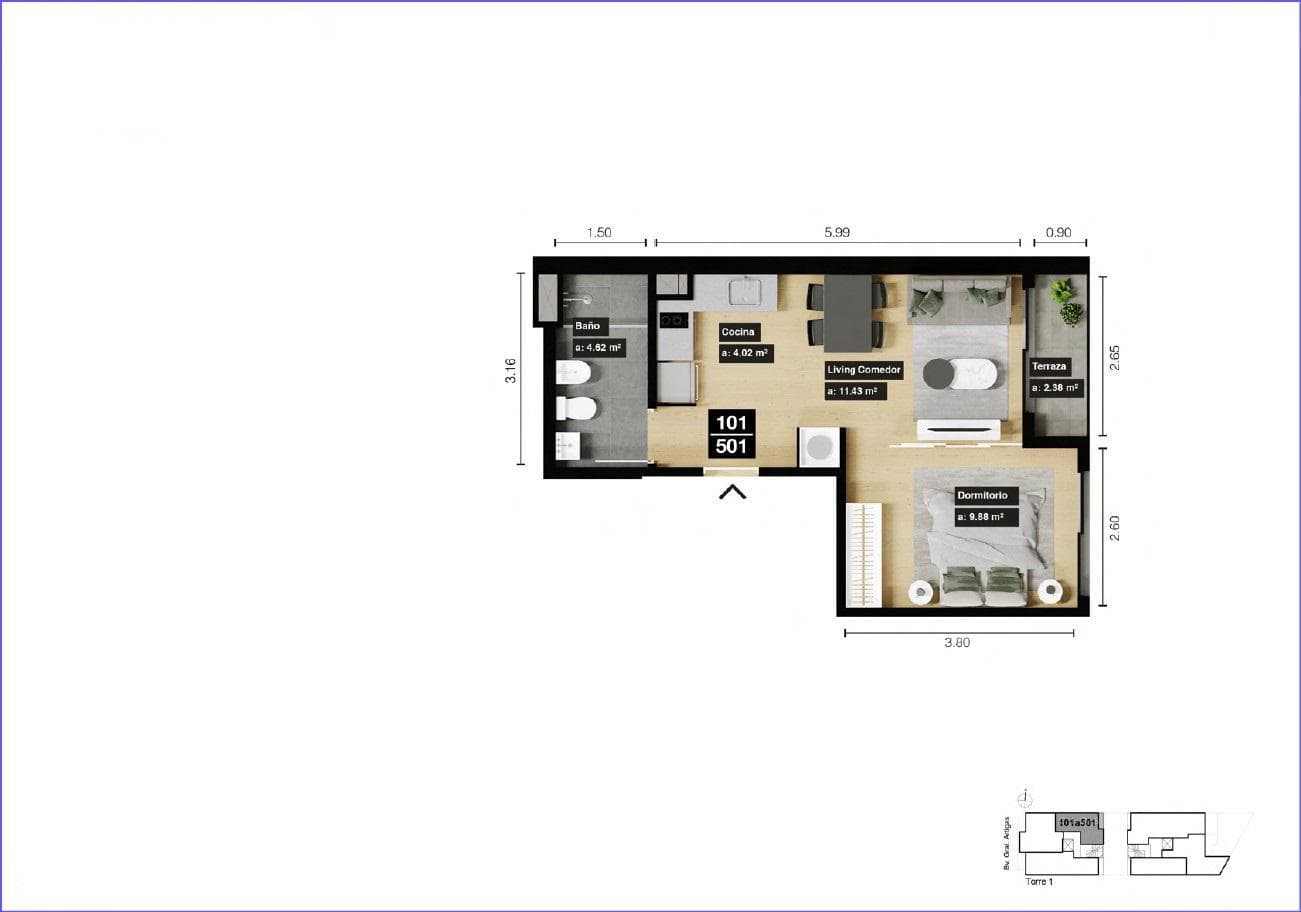One-bedroom apartment for sale in Tres Cruces - 501