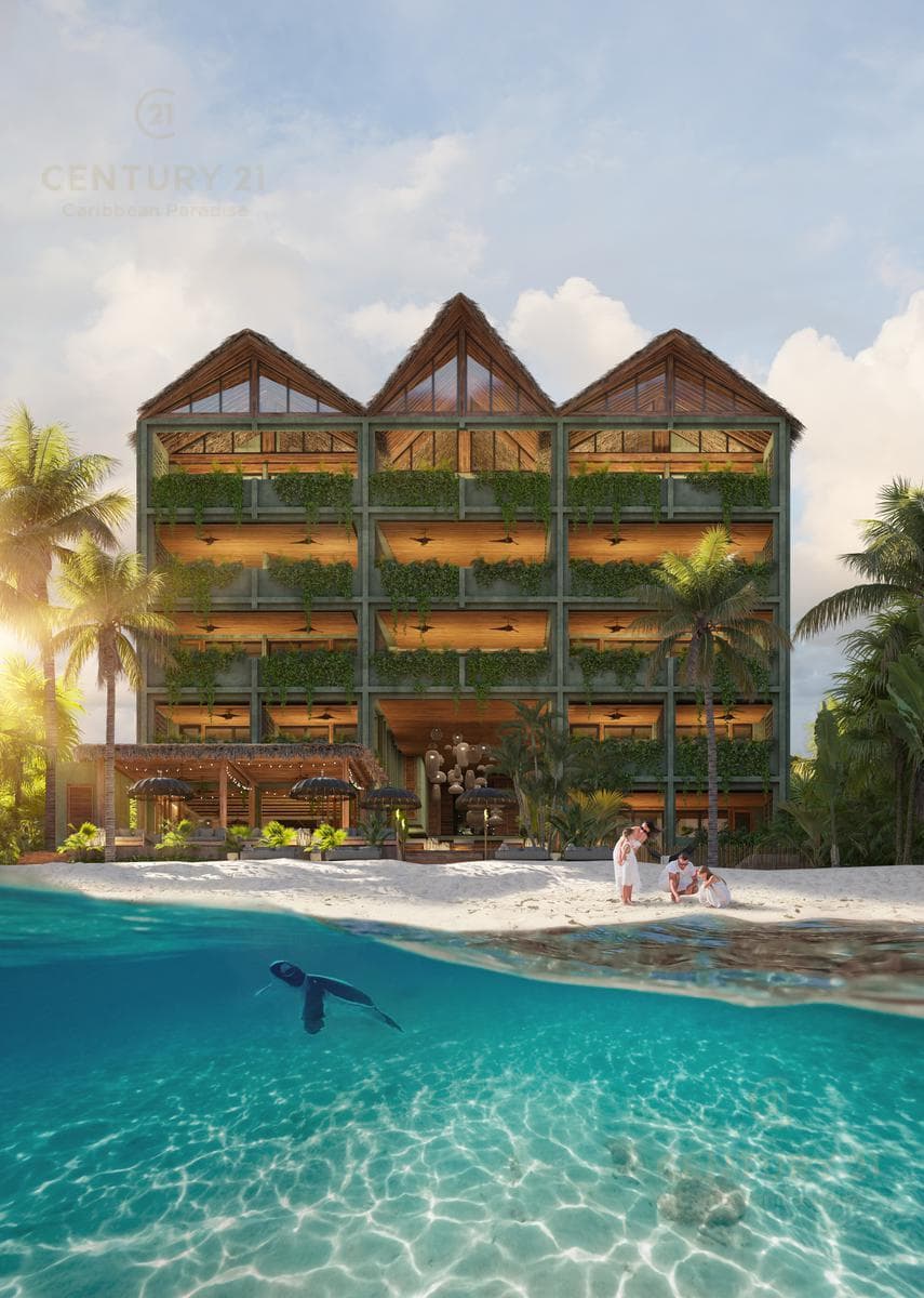 Beautiful 1-Bedroom Apartment in an Oceanfront Building for Sale in Bahía Tankah, Tulum P4043