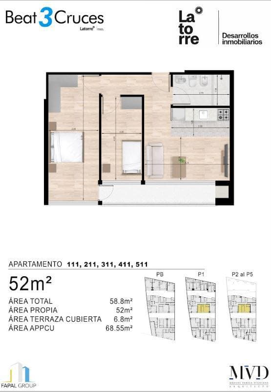 Two-bedroom apartment for sale in Tres Cruces - 211