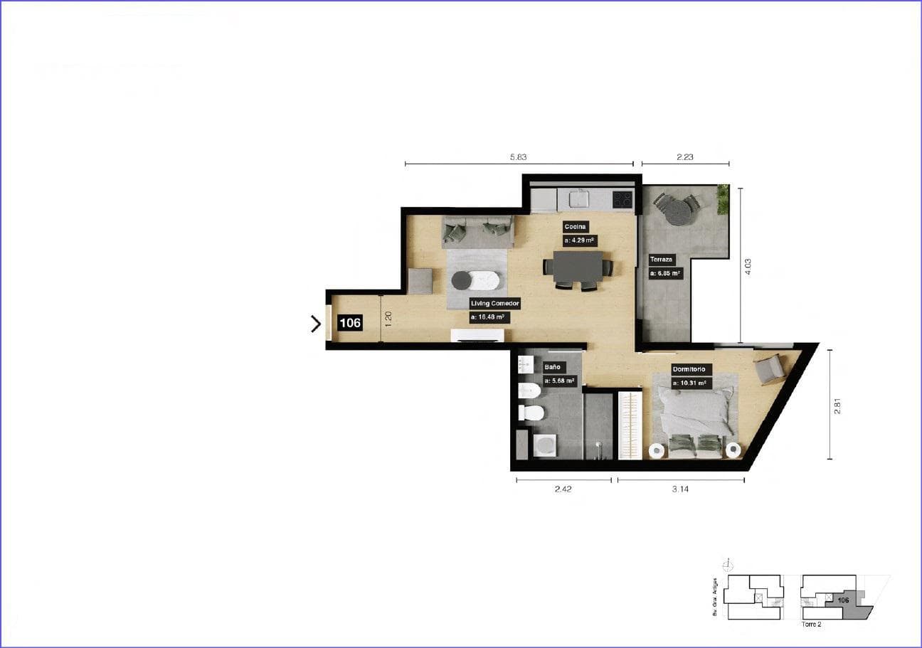 One-bedroom apartment for sale in Tres Cruces - 106