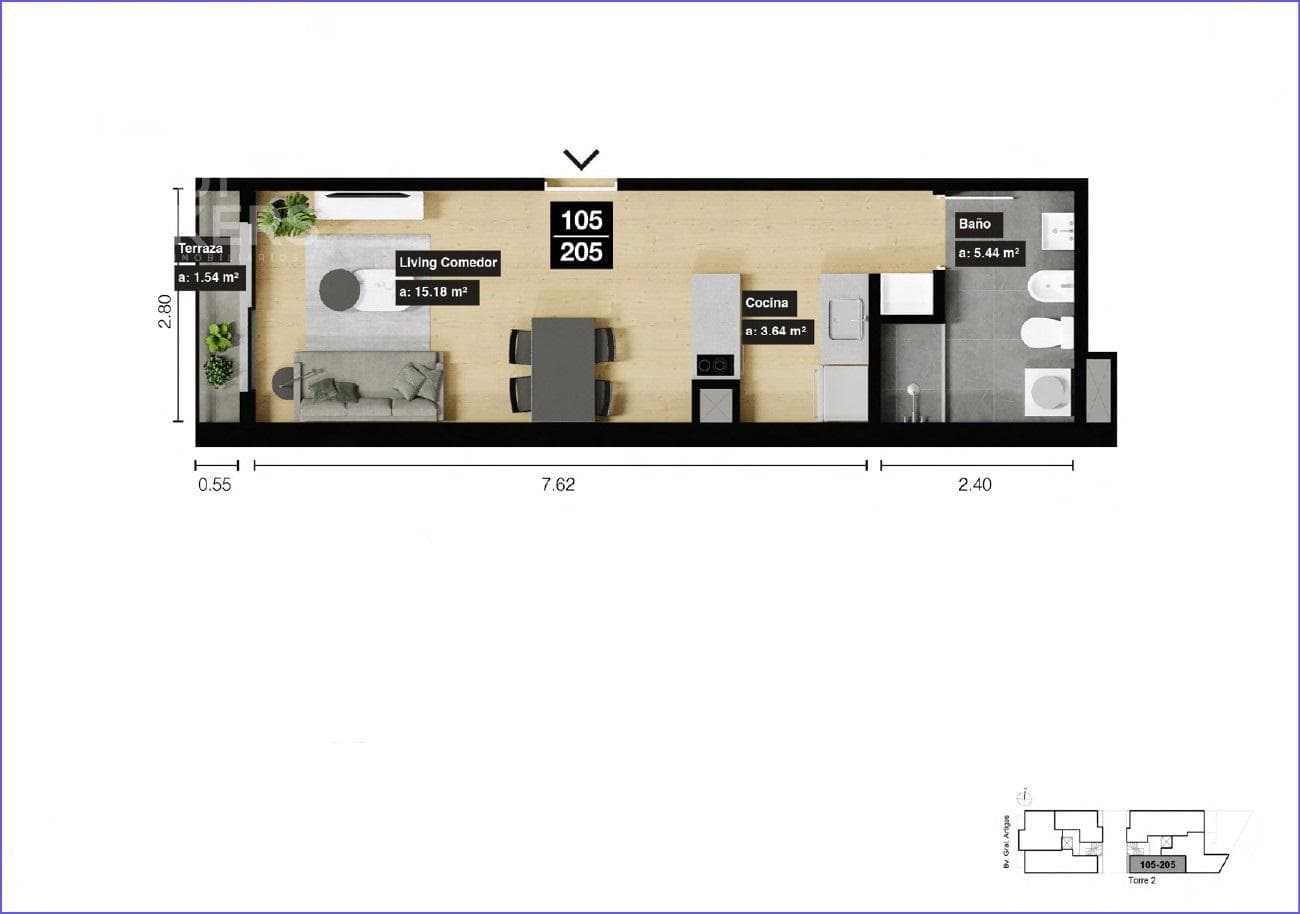 Studio apartment for sale in Tres Cruces - 105