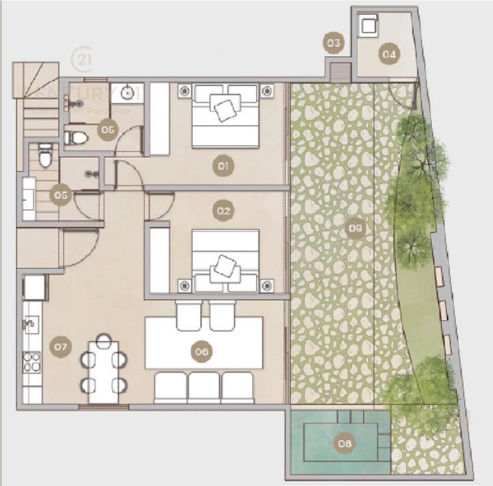 Departamento 2 rec en Venta en Lujoso Desarrollo en Tulum Región 8 Shanti P3992